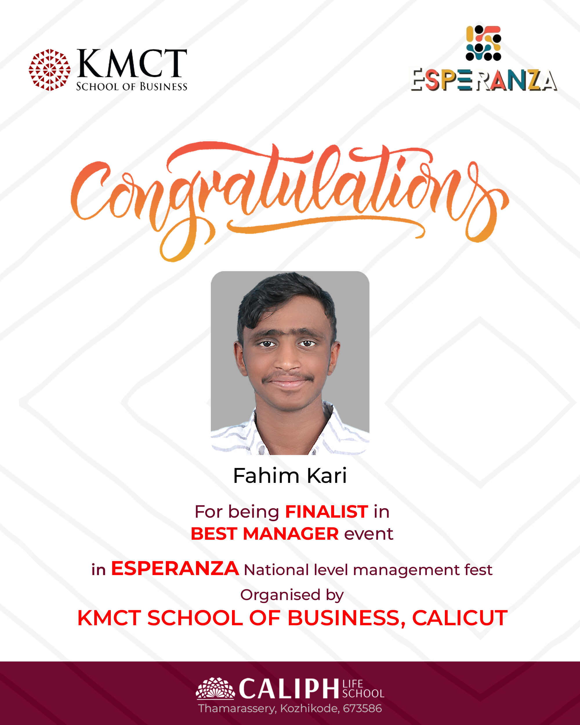 FINALIST OF BEST MANAGER, ESPERANZA MANAGEMENT FEST